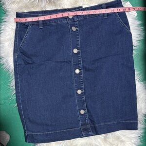 Charter Club Dark Blue High-Rise Button-Front Denim Skirt